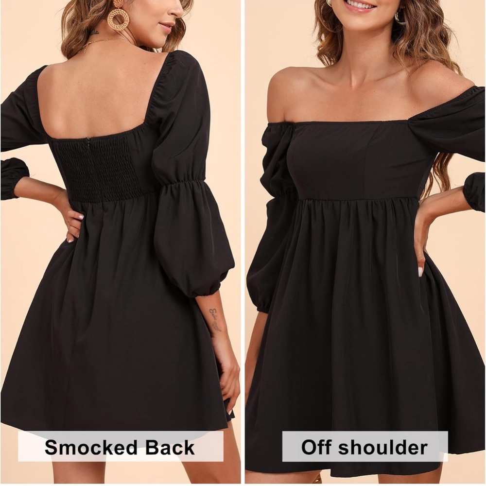 Exlura Black Chic Dress Off-Shoulder Long Sleeve‎ Cocktail Dress